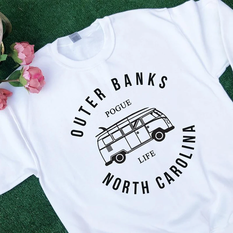 

Outer banks North Carolina Sweaters White Cotton Thick Warm Pullover Long Sleeve Vintage Loose Autumn Winter Women Sweatshirts