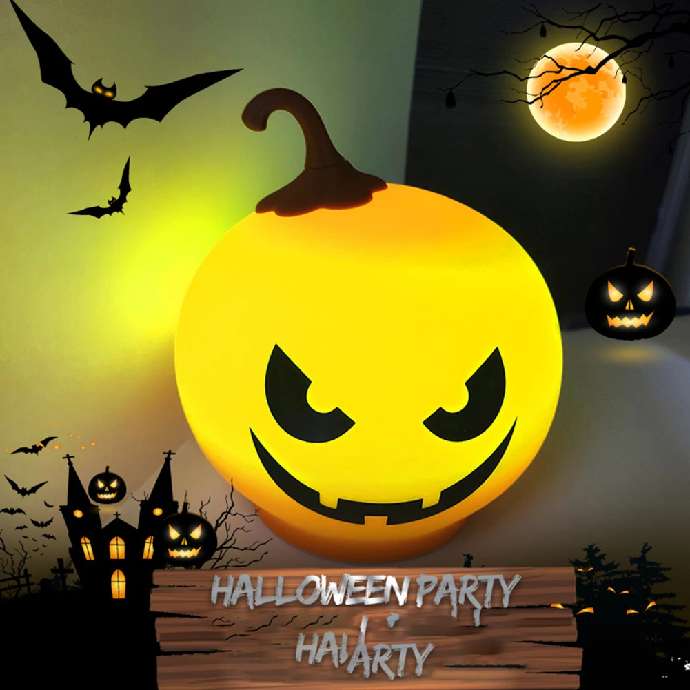 

Светодиодная лампа с сенсорным экраном, мягкий силиконовый портативный светильник в виде тыквы, подарок для дома и улицы, декор для Хэллоуи...