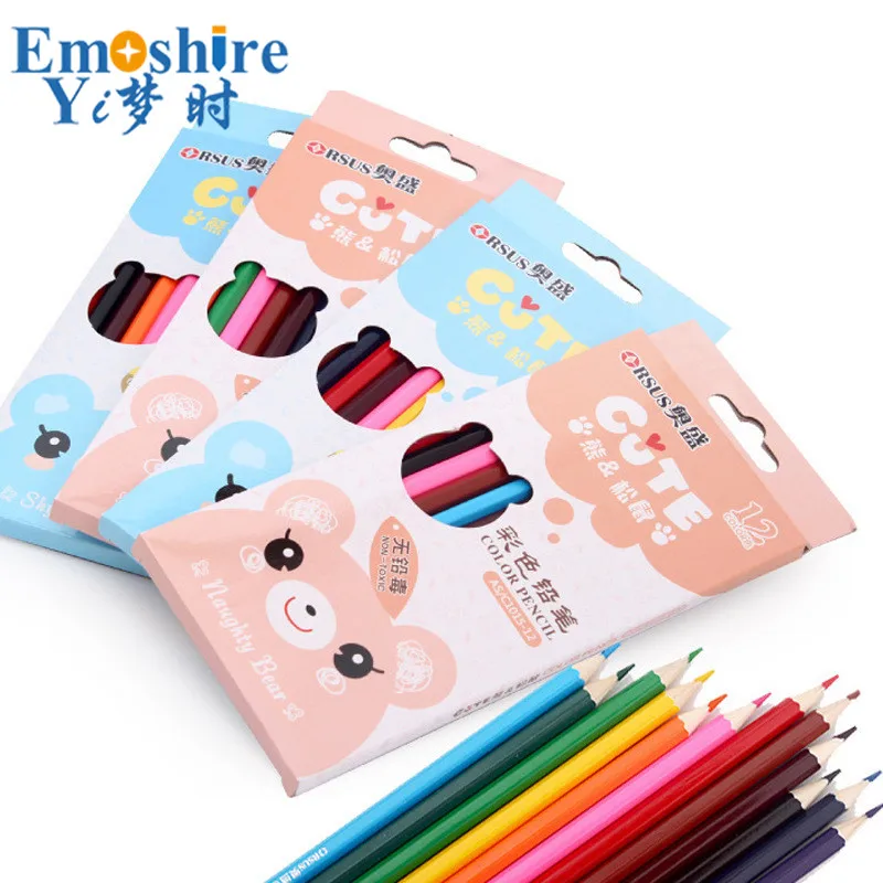 Цветной карандаш оптовая продажа мультяшный набор 12 цветов детская живопись