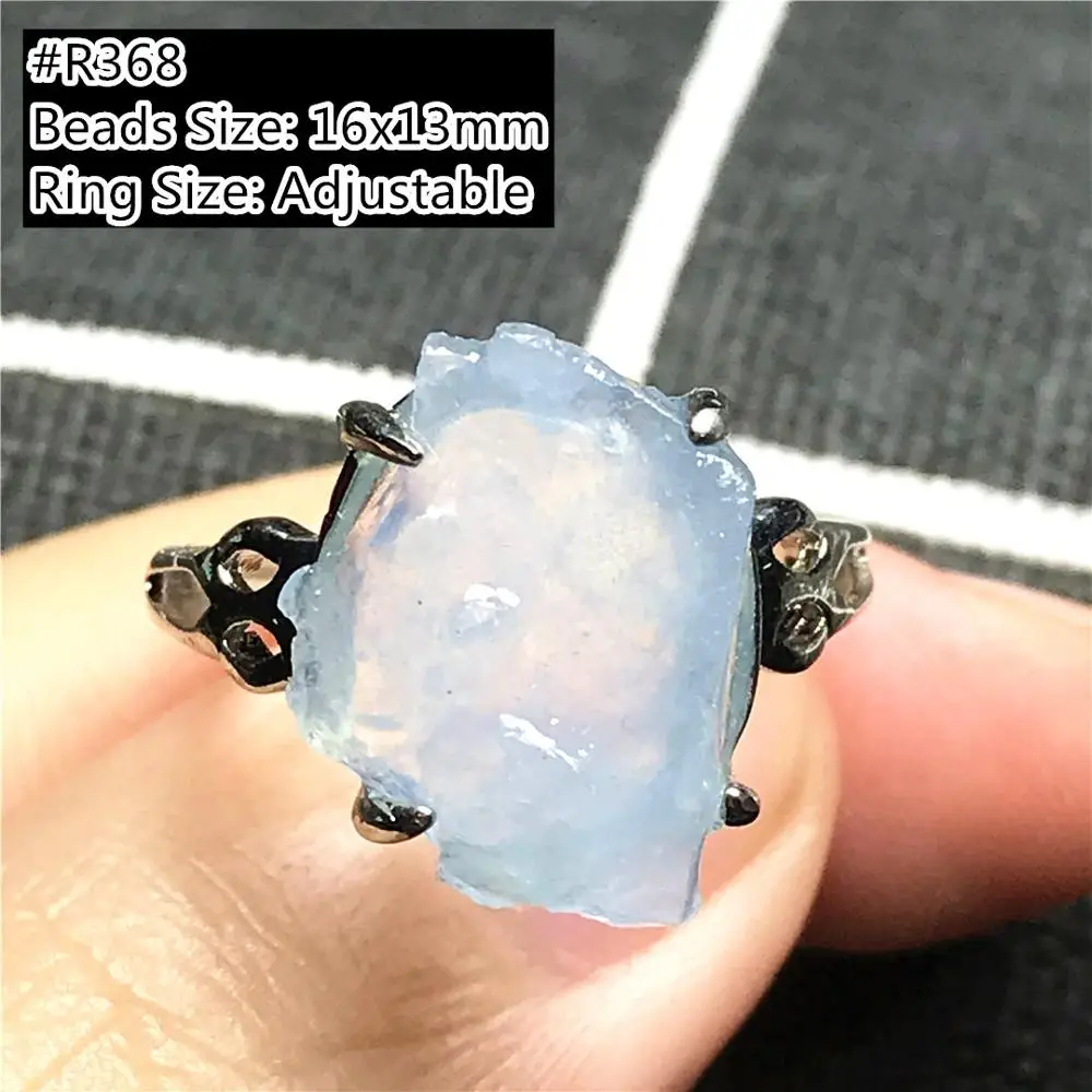 

Top Natural Ocean Blue Aquamarine Stone Ring For Woman Lady Man Oval Crystal Beads Stone Silver Adjustable Ring Jewelry AAAAA