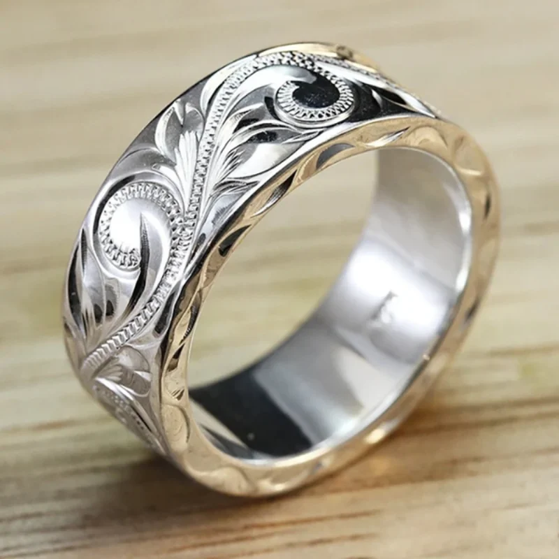 

New Luxury Silver Color Rings Exquisite Engraved Flower Ring for Men Women Anniversary Gifts Wedding Engagement Rings Brinco