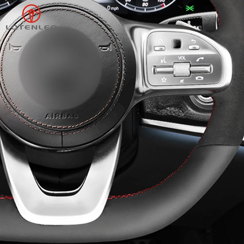 LQTENLEO черная натуральная кожа замша чехол на руль для Mercedes-Benz a-класс W177 c-класс W205 e-класс W213 s-класс W222