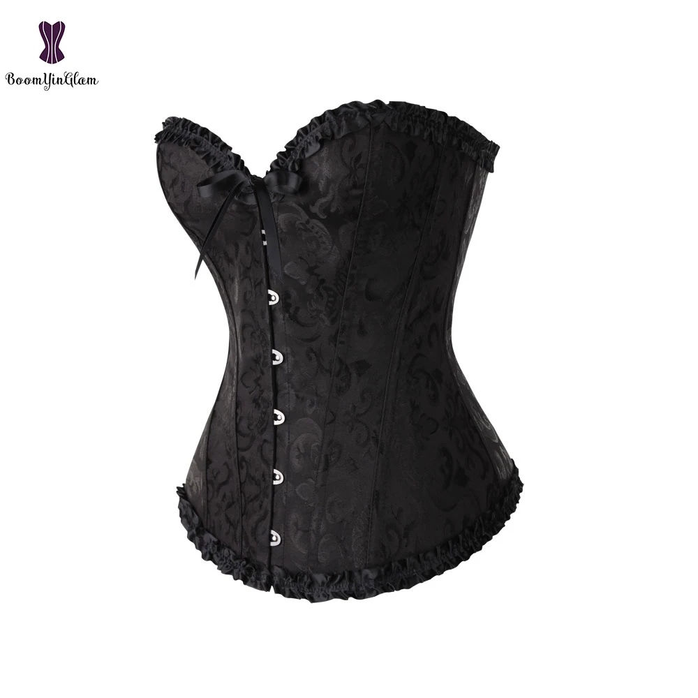 Cheap Corset Lace Up Bustier Plus Size Korsett For Women Jacquard Floral Gothic Gorset Sexy Boned Korse Busk Solid Korset Outfit