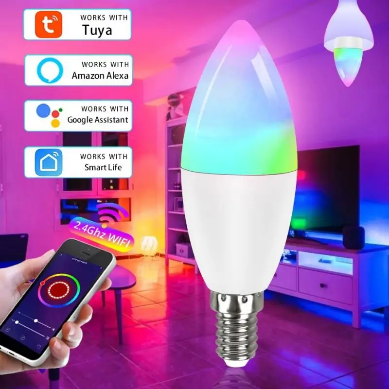 

Умсветильник лампа Tuya с Wi-Fi, E14, RGB + CW + WW, 5 Вт, 7 Вт, 9 Вт