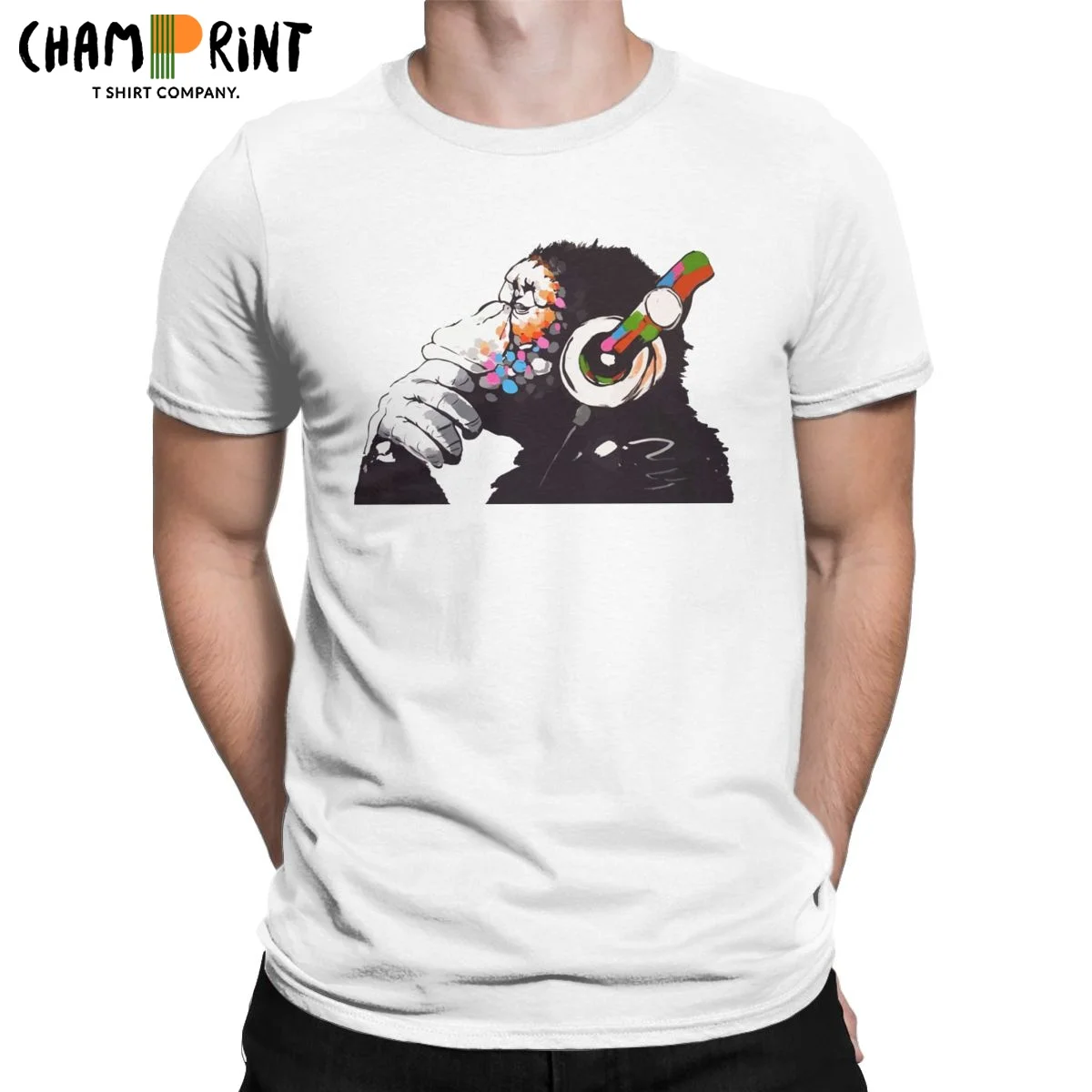 

Мужские футболки Бэнкси DJ с Обезьянами истончиками удивительные хлопковые футболки с коротким рукавом граффити художественная крутая футболка с круглым вырезом Одежда для взрослых