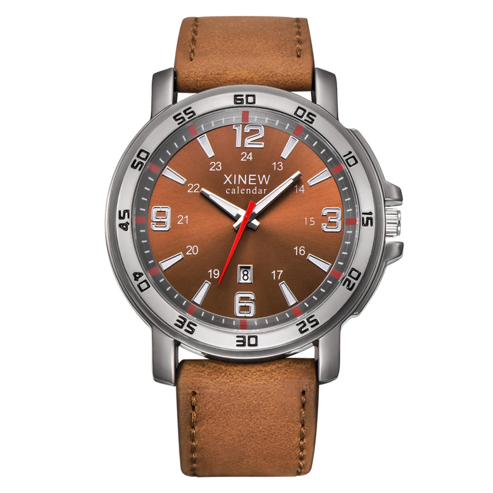 

Men Fashion Round Dial Calendar Faux Leather Band Analog Quartz Wrist Watch Mas-culino Fashion Men's Watch Large Dial Militarys