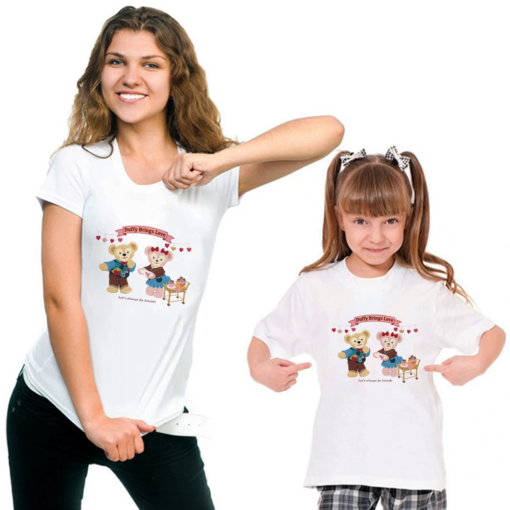 

Fashion Disney Bear Duffy ShellieMay Printed T Shirt Women Summer Children T-shirt White Tees Shirt Harajuku Famliy Look