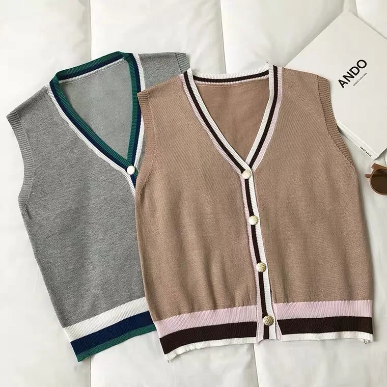 

Korean Style Sleeveless Sweater Female Casual Women Korean Vest Sweaters Knit Cardigan Sweater Jacket Female Outer Wear