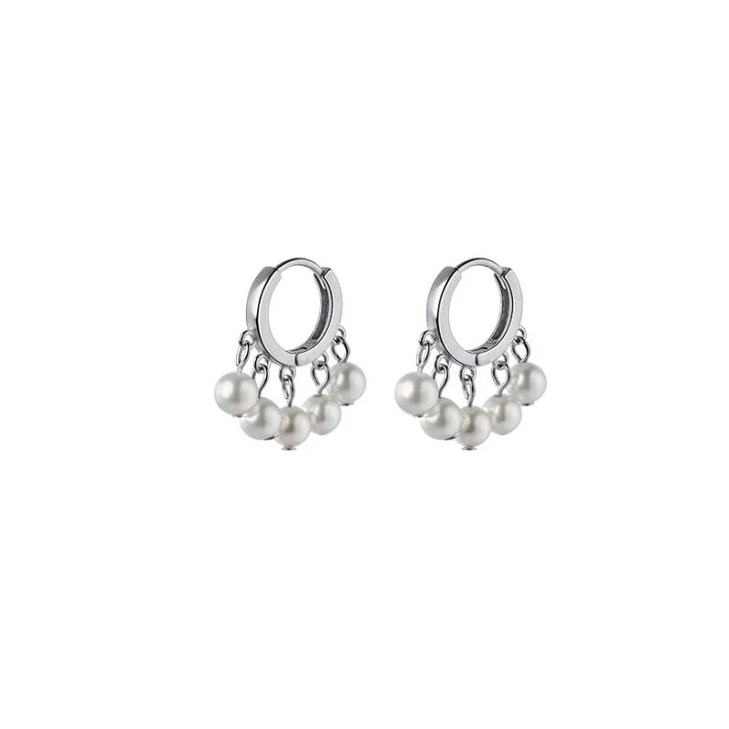 

Silver Earrings 100% 925 Sterling Silver Hoop Earrings with pearl