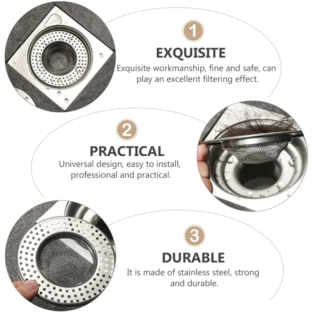 

2pcs Professional Bath Drain Filter Stainless Steel Sink Strainer for Kitchen