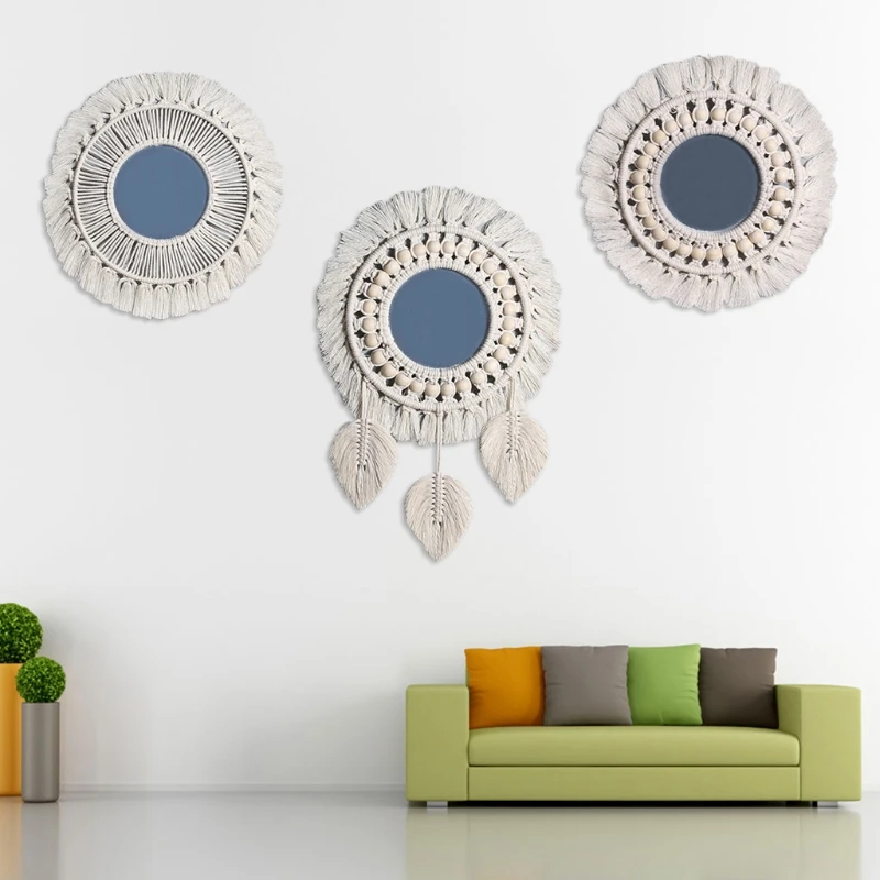 

Висячее зеркало ручной работы в скандинавском богемном стиле, с бахромой, с кисточками, плетеная хлопковая веревка, античный гобелен