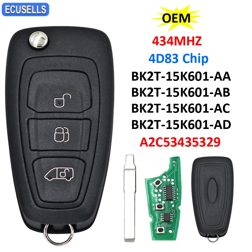 OEM 3 кнопки дистанционного ключа автомобиля 434 МГц 4D83 чип для Ford Transit Connect