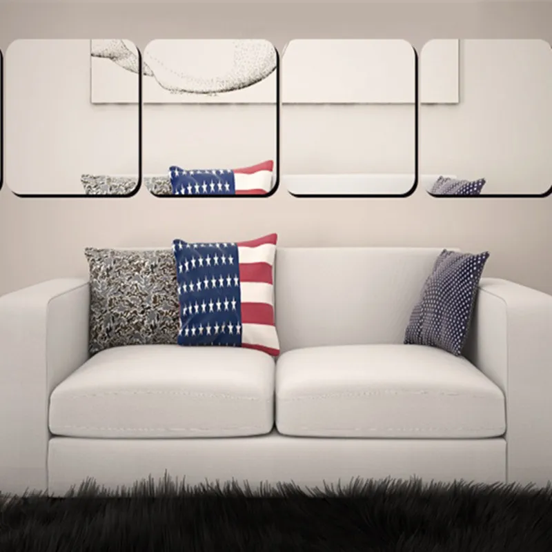 3D зеркальные настенные наклейки декор для ванной комнаты квадратные стерео