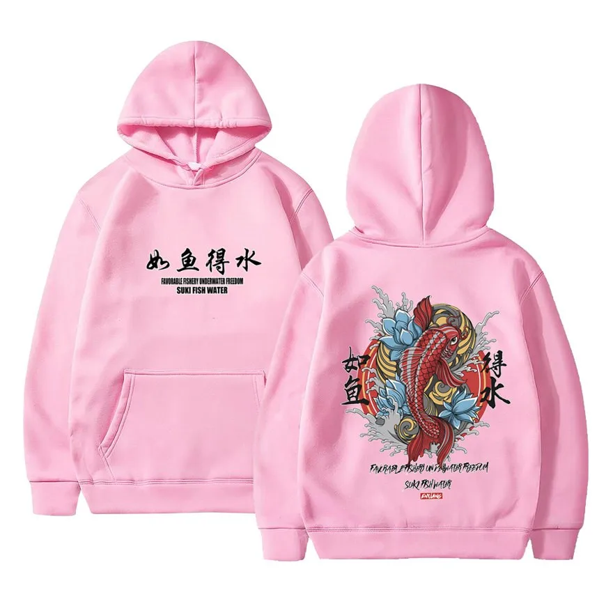 

Fashion 2020 New Men Cool Men's Hip Hop Hooded Hoodies Japanese Style Koi Casual Sweatshirts Streetwear Men/Women Pullover