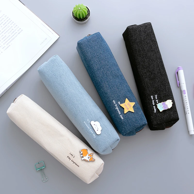 Каваи большой емкости Холст Карандаш Чехол эмалированная брошь ручка мешок