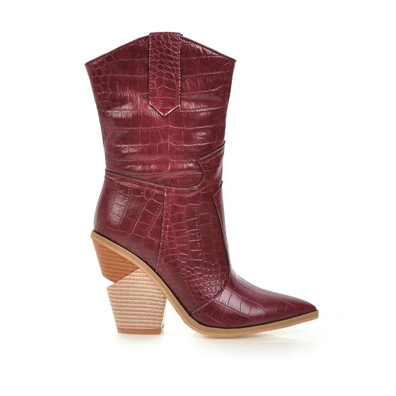 

EGONERY Winter New Fashion Sexy Mid Calf Boots Outside Warm Super High Heels Pointed Toe Women Shoes Drop Shipping Size 34-45
