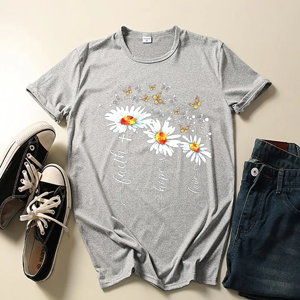Женская футболка с принтом бабочки и хризантемы Повседневная летняя коротким