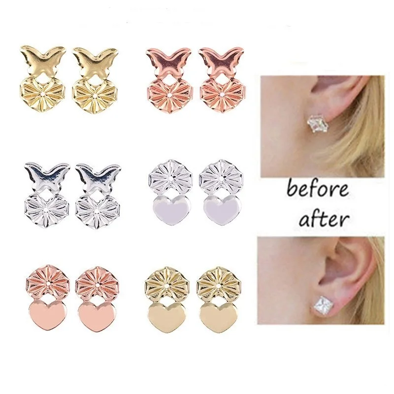 

2020 New Earring Backs Support Heart Shape Earring Lifts Fits all Post Earrings Set Gold Color Earrings Jewelry Accessories