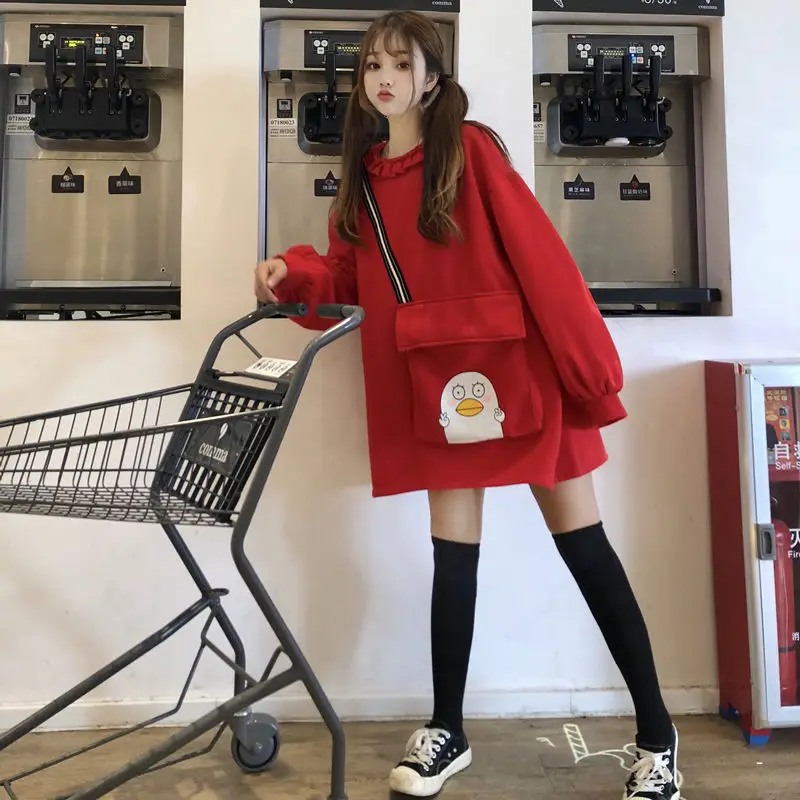 Милые осенние женские толстовки водолазка с мультяшным принтом кофты Harajuku