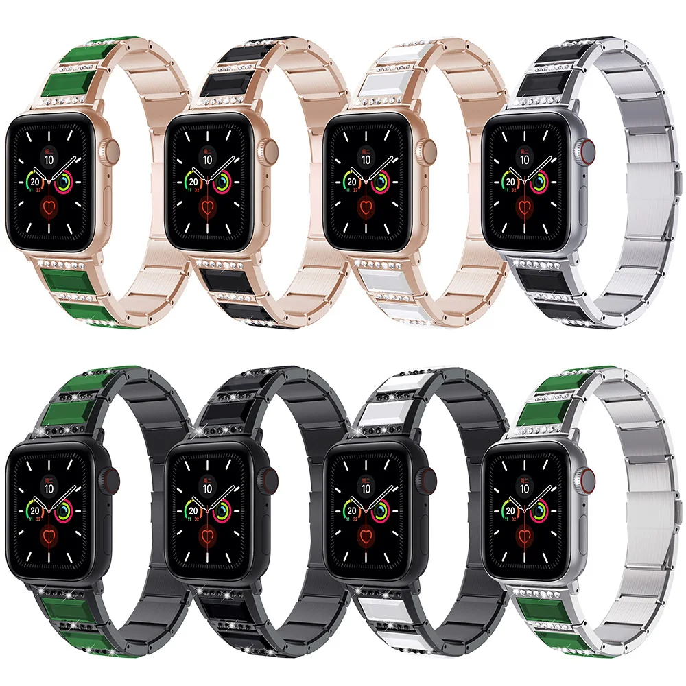

Luxury Stainless Steel+Glass Bracelet for Apple Watch SE Band Series 6 5 4 3 Strap 40mm 44mm 38mm 42mm Watchband for iWatch Belt