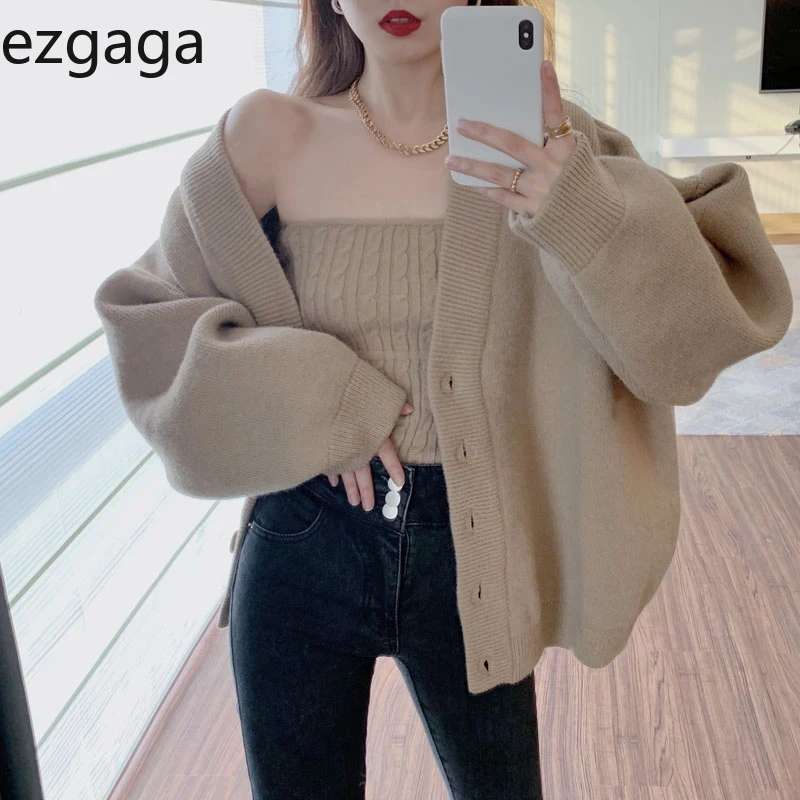 Комплект из двух предметов Ezgaga женский модный Свободный укороченный кардиган с
