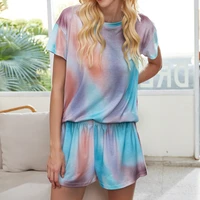 2022 spring and summer t shirt sexy floral fabric ladies tie dye gradient pajamas short sleeved home service suit