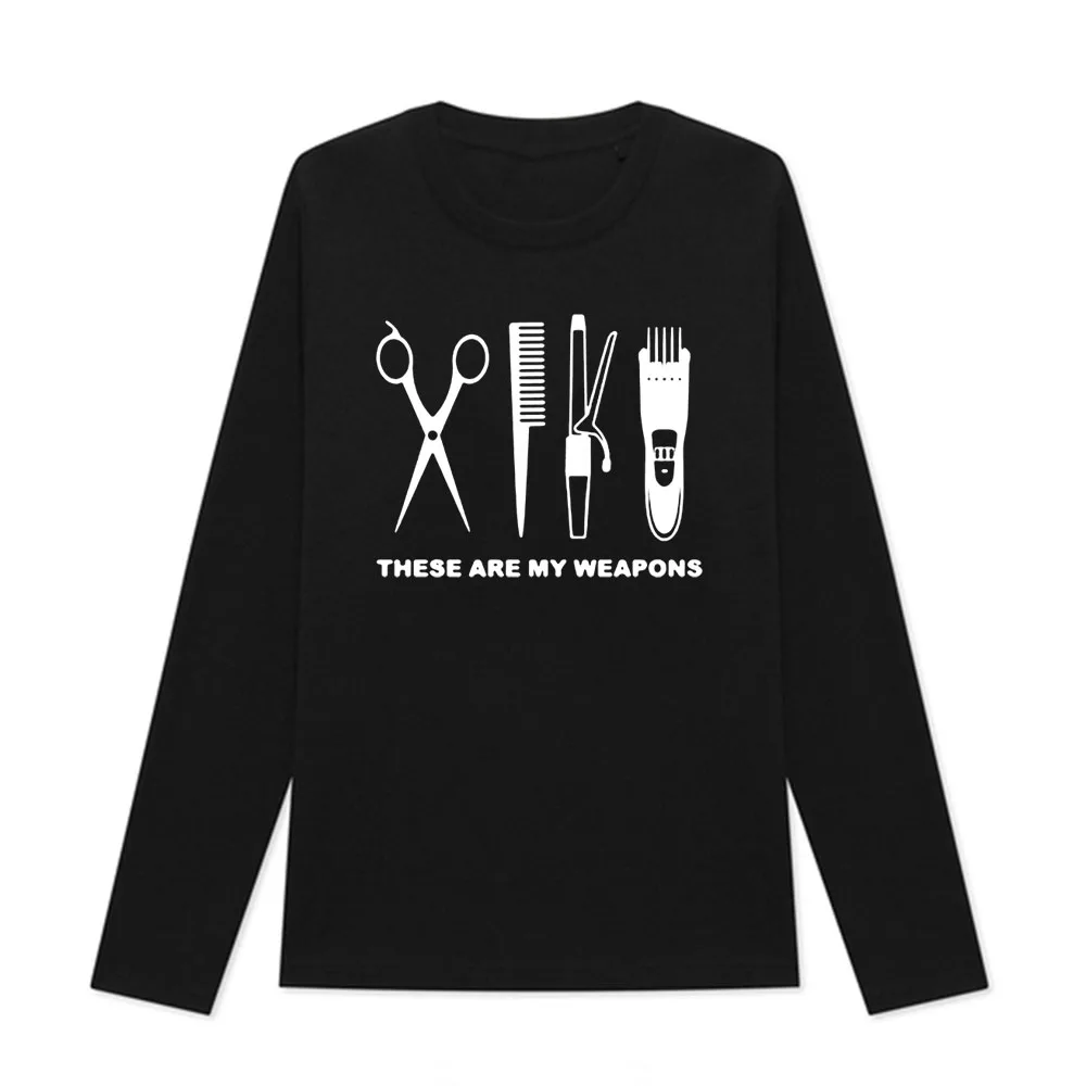 Мужская хлопковая футболка с длинным рукавом круглым вырезом парикмахера