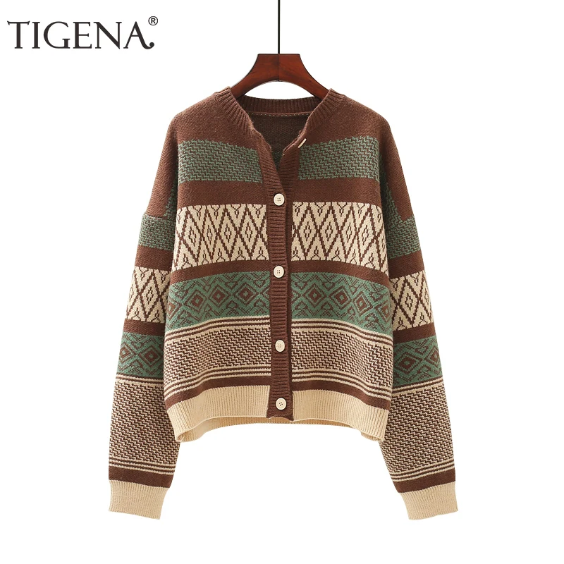 

Женский винтажный кардиган TIGENA, однобортный свободный свитер в Корейском стиле, вязаный жакет для весны и осени 2021