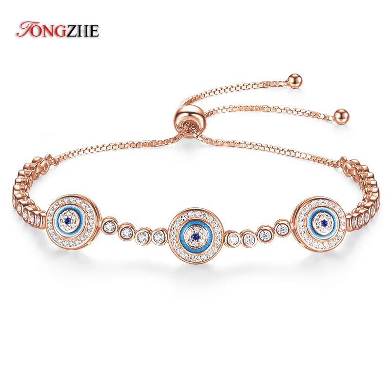 

TONGZHE 925 Sterling Silver Tennis Bracelets CZ Blue Round Hamsa Evil Eye Bracelet For Women Mens Bracelet 2019 Luxury Brand