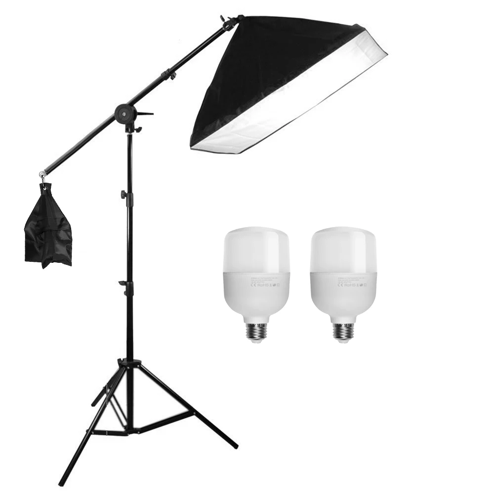 

ZUOCHEN Photo Studio 2* 25W LED Softbox Continuous Lighting Soft Box Boom Arm Light Stand Kit For Photography Facebook Live
