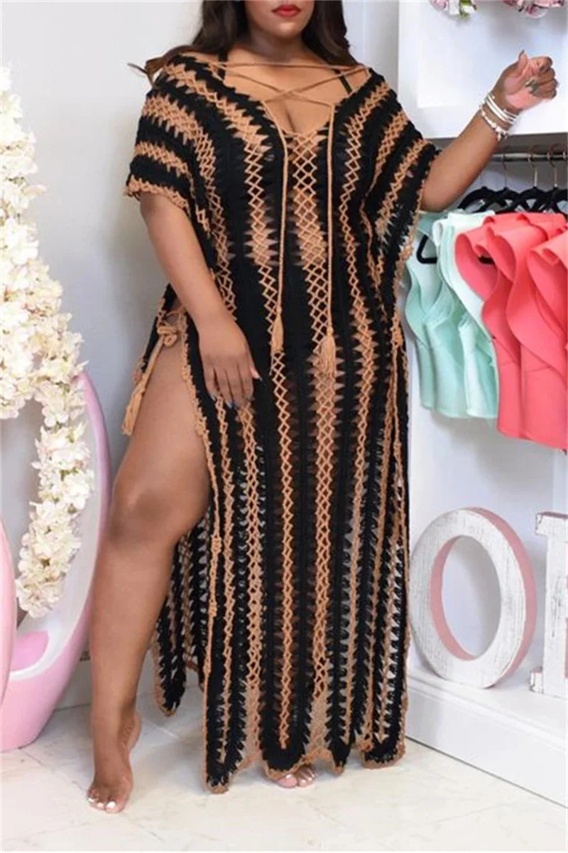 

Swimming Dress For Woman Cover Up Large Size Female Knitted Swim Wear Pareo Summer Coverup Long Kaftan Praia Strandjurk Hollow