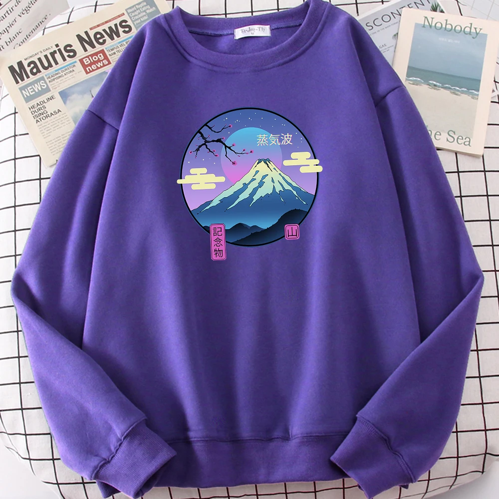 Vaporwave Mount Fuji Memorial Ukiyo E Print Women Hoodies Hip Hop Fleece Hoodie Cartoons S-XXL Hoody Autumn Quality Streetwear