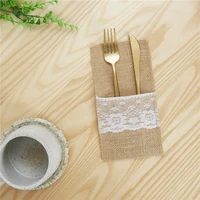 burlap lace cutlery pouch rustic wedding tableware knife fork holder bag hessian jute napkins table decor for party birthday