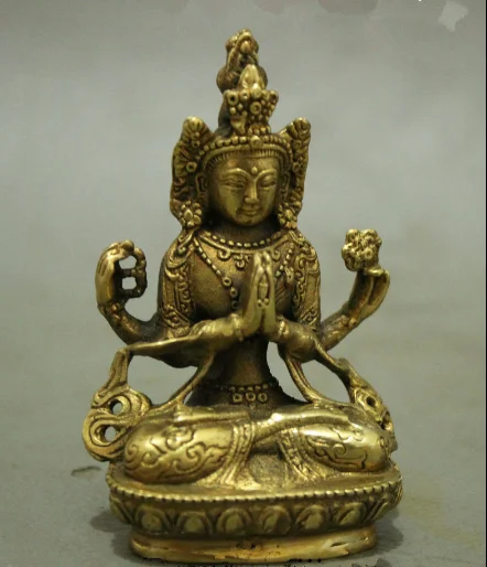 Народное искусство Китая Тибет Тибетский латунь Буддизм kwan-инь 4 руки ченрезиг