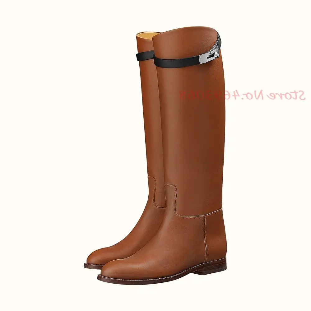 

Block Heel Knee High Boots Women Belt Buckle Funky Low Heels Slip On Fashion Boots Casual British Style Metal Decoration Shoes