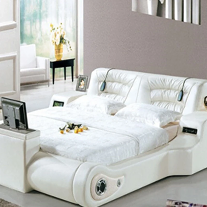 Настоящая Натуральная кожа кровать ТВ мягкие кровати спальня camas горит muebles de