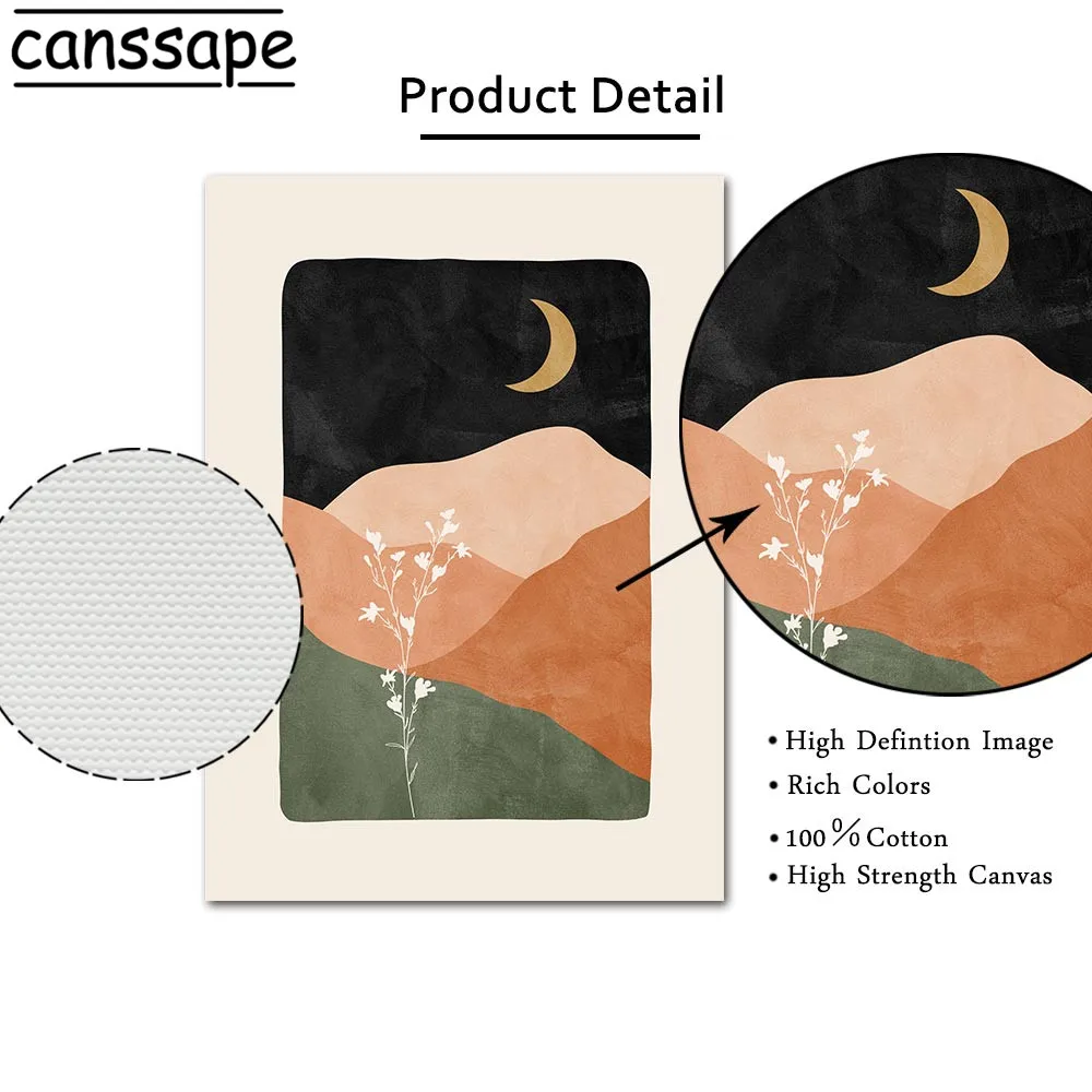 Abstract Wall Art Painting Sun Moon Landscape Posters Line Geometry Canvas Print Boho Pictures For Living Room Decoration | Дом и сад