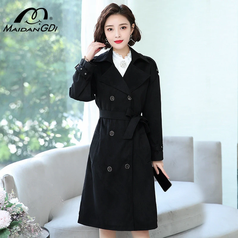 

MAIDANGDI Woman Trench Coats Winter Windbreaker 2020 New Classic Temperament Belt Double-breasted Loose Coat Moda Mujer