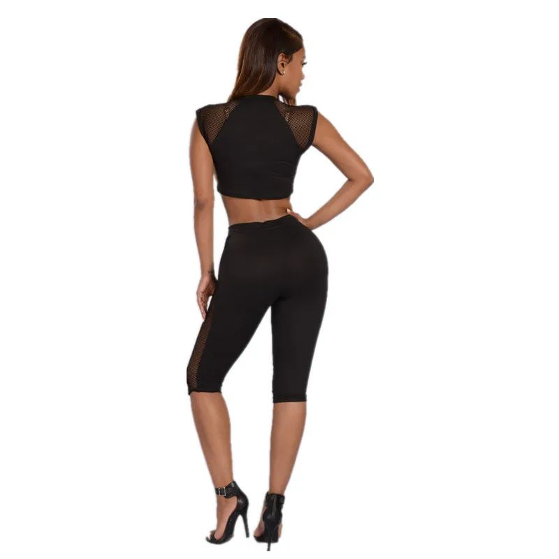 

Hot Sale 2 Pieces Suit Fishnet Crop Top and Short Pants Women Two Piece Set Female New Fashion Two-piece Suits Nightclub Outfits