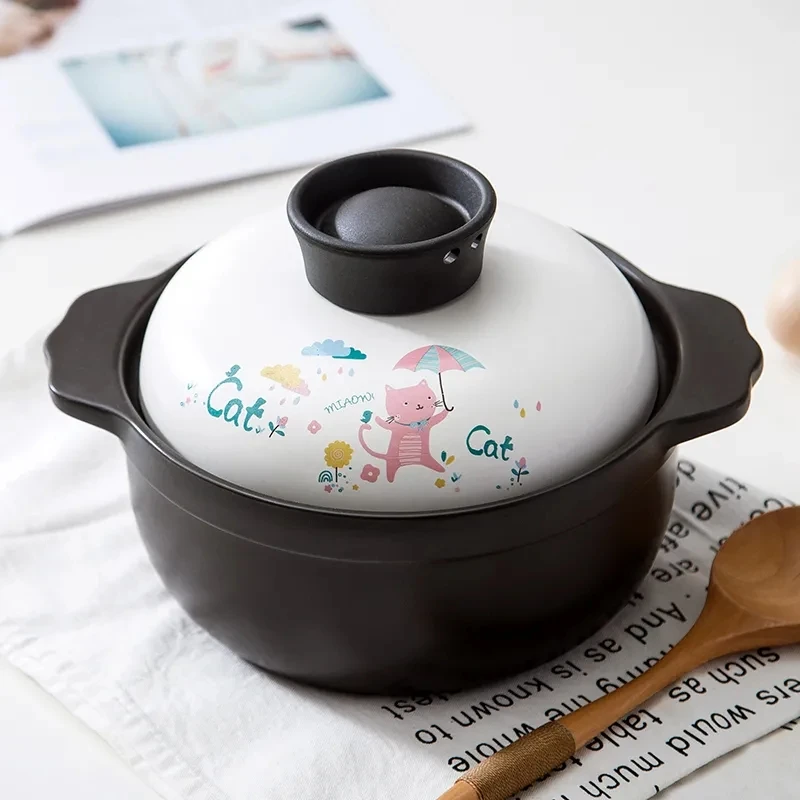 

High Temperature Resistant Casserole Cartoon Casserole 1.8L Ceramic Heat Resistant Casserole Stew Pot Casserole Pot Household