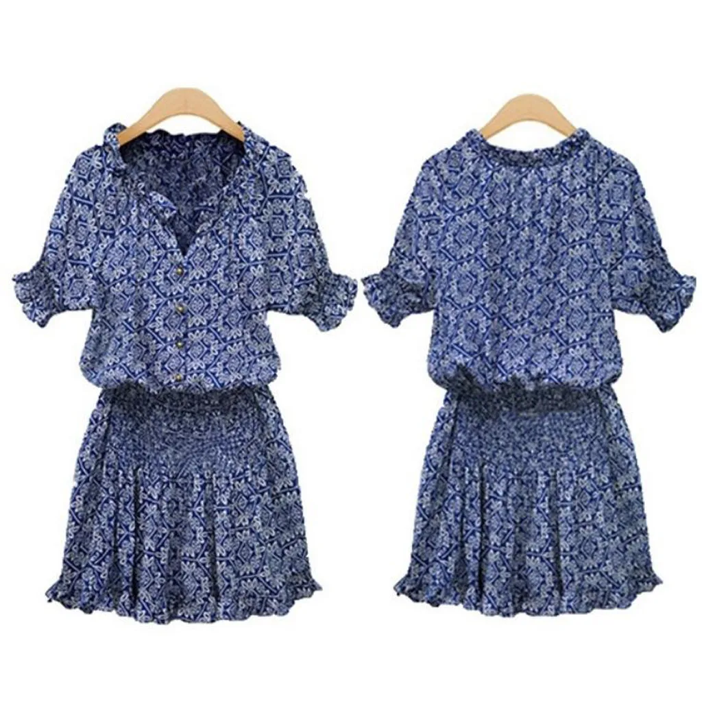 

Sexy Dress Women Summer Floral Print V-neckline Dress Ladies Casual Short Sleeve Mini Dress vestido de mulher kobieta sukienka
