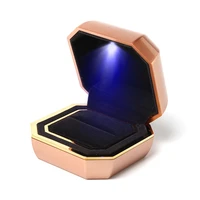 champagne gold plastic octagonal creative exquisite jewelry ring pendant box with built in led lights and double sided flannel