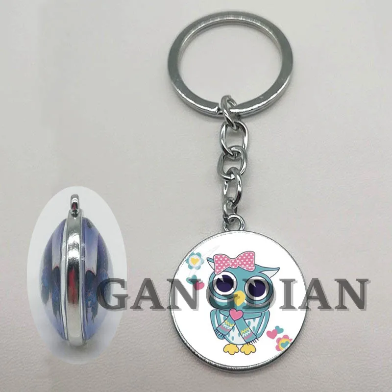 Animal keychain cartoon owl art picture double-sided glass car men's gift | Украшения и аксессуары