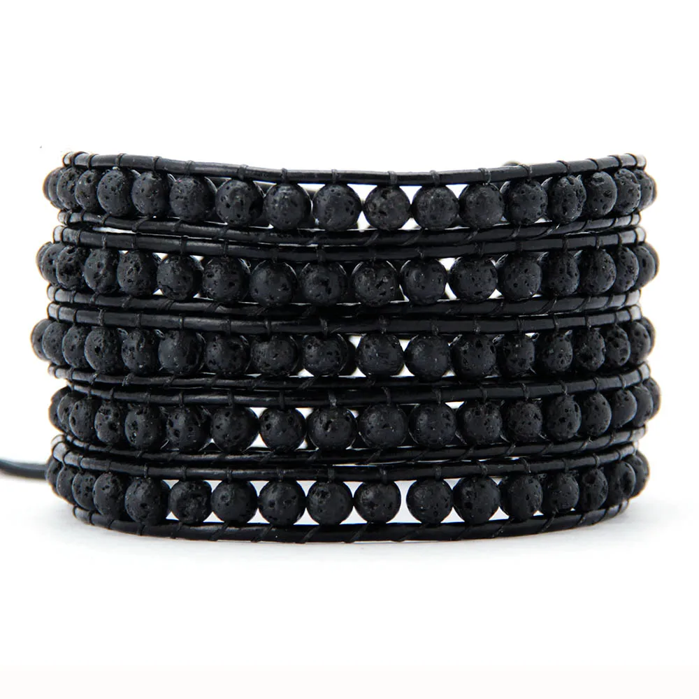 Женский плетеный браслет из натурального лавового камня|leather wrap|leather wrap braceletwrap