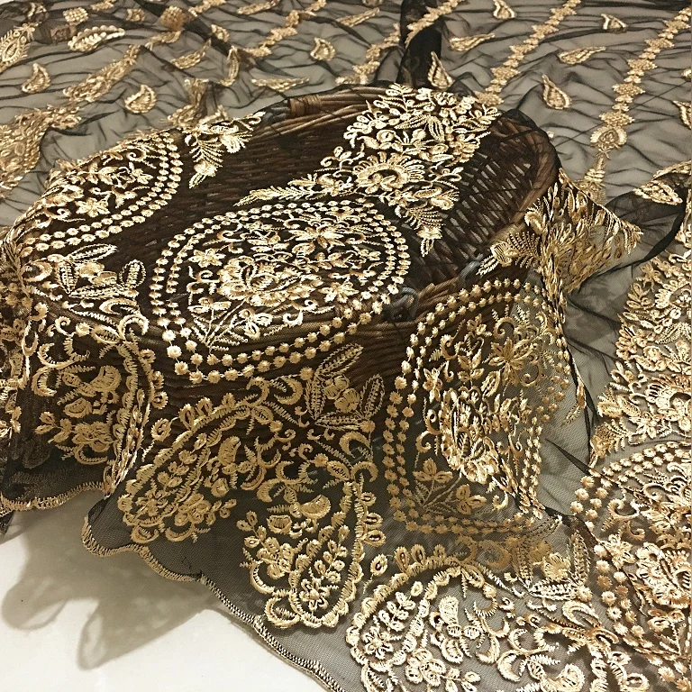 New mesh lace fabric gold 3D embroidery High-end custom apparel Encrypted skirt clothes accessories | Дом и сад