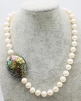 freshwater pearl white near round 11 12mm and abalone egg necklace 18inch nature beads fppj wholesale