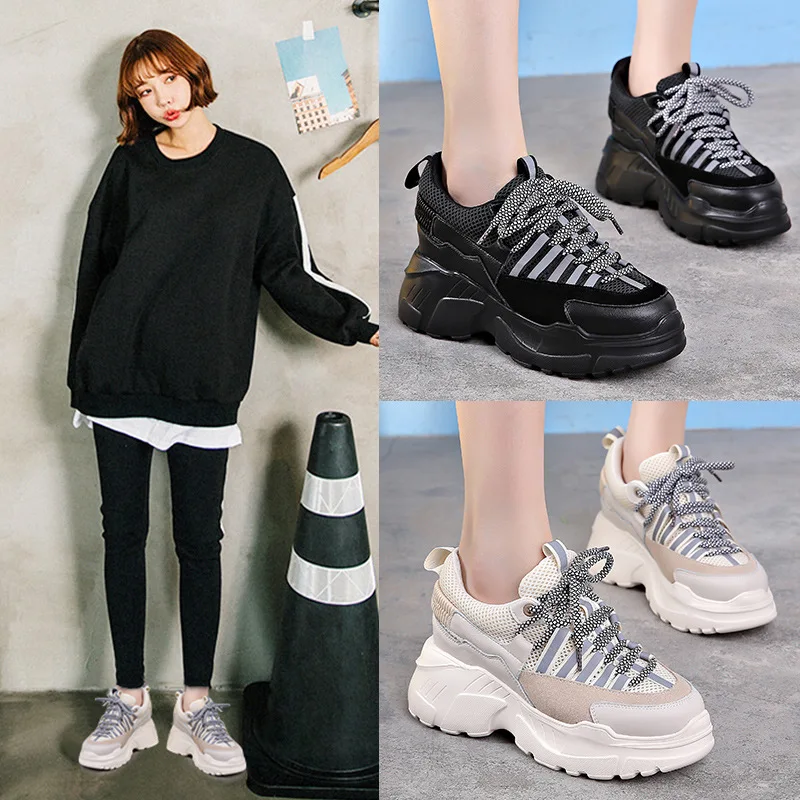 High quality autumn sports shoes women thick bottom Korean version of sponge cake increased leather female running ZZ-229 | Спорт и