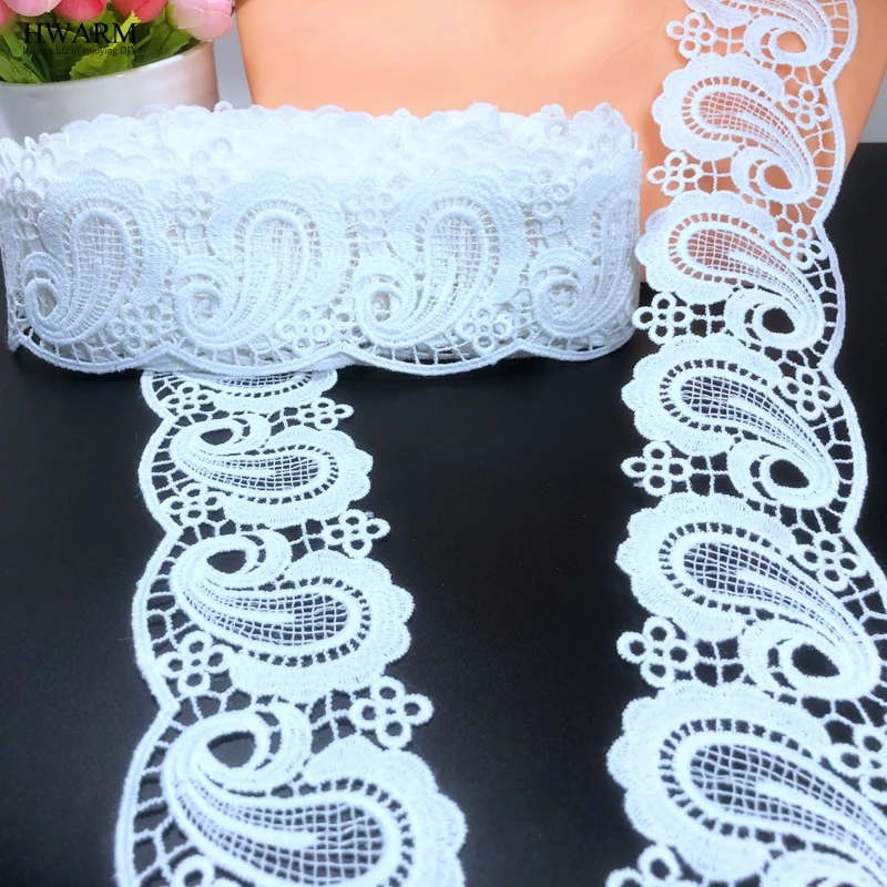 

10yard 6cm african lace fabric trim sewing New single side wave elastic lace wedding dress skirt exquisite white water soluble