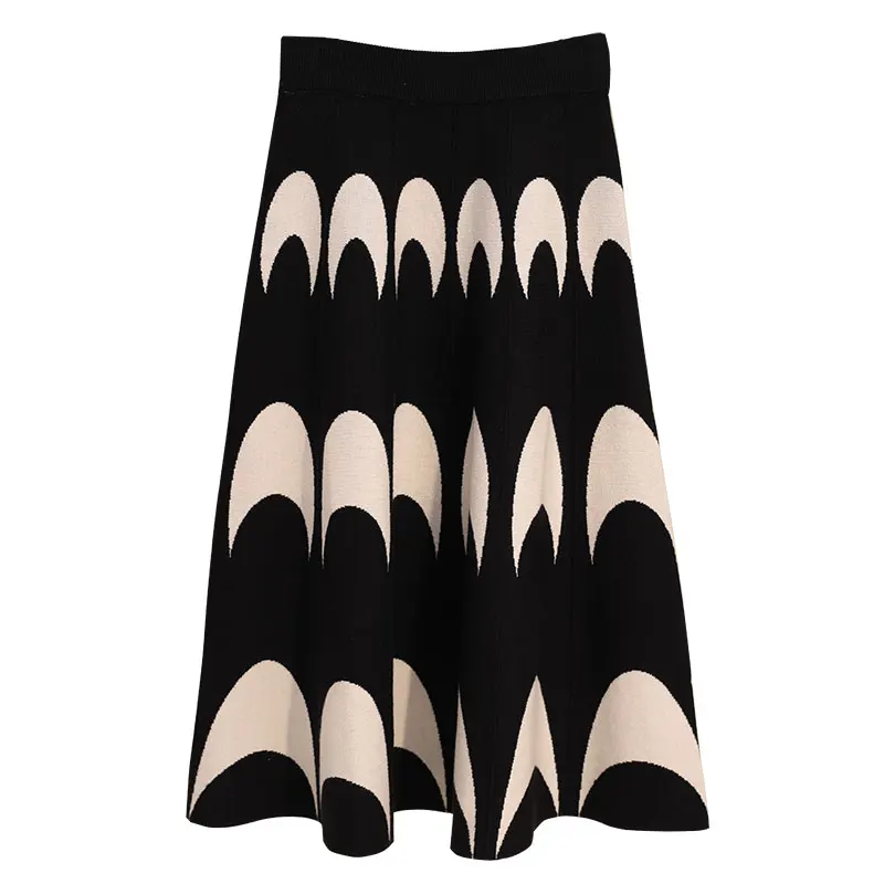 Женская юбка свитер в стиле ретро черная трикотажная длинная с принтом Луны и
