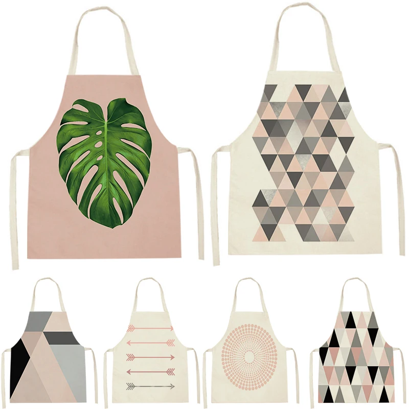 

Geometry Style Apron Household Cleaning Pinafore Apron Chef Plant Leaves Pattern Simplicity Baking Accessories Custom Aprons Bib